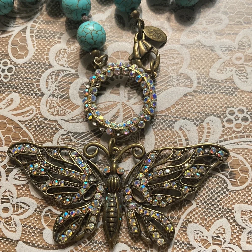 KIRK’s FOLLY 2 pc. Set turq. color necklace & bracelet w/3” butterfly. $112 - Picture 7 of 9